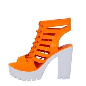 Pazzle Open Toe/Peep Toe Lace Up Chunky Platform Booties